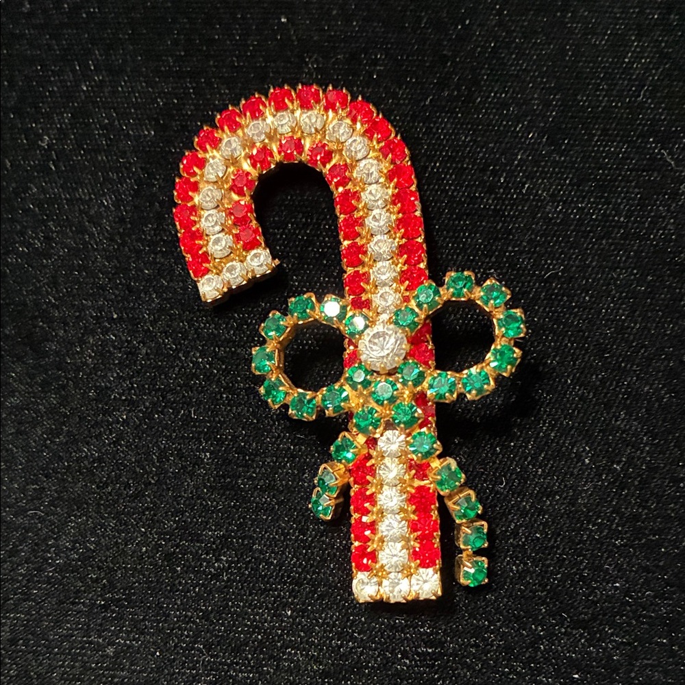 Festive vintage Candy Cane Brooch encased in crystals